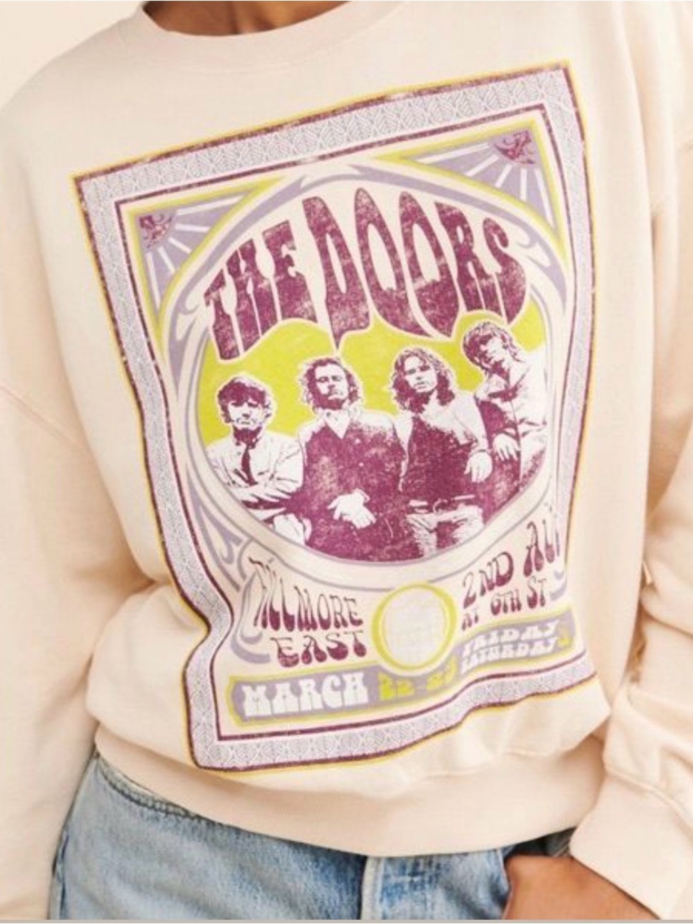 DAYDREAMER SZ M The Doors Graphic Sweatshirt in Cream NWOT